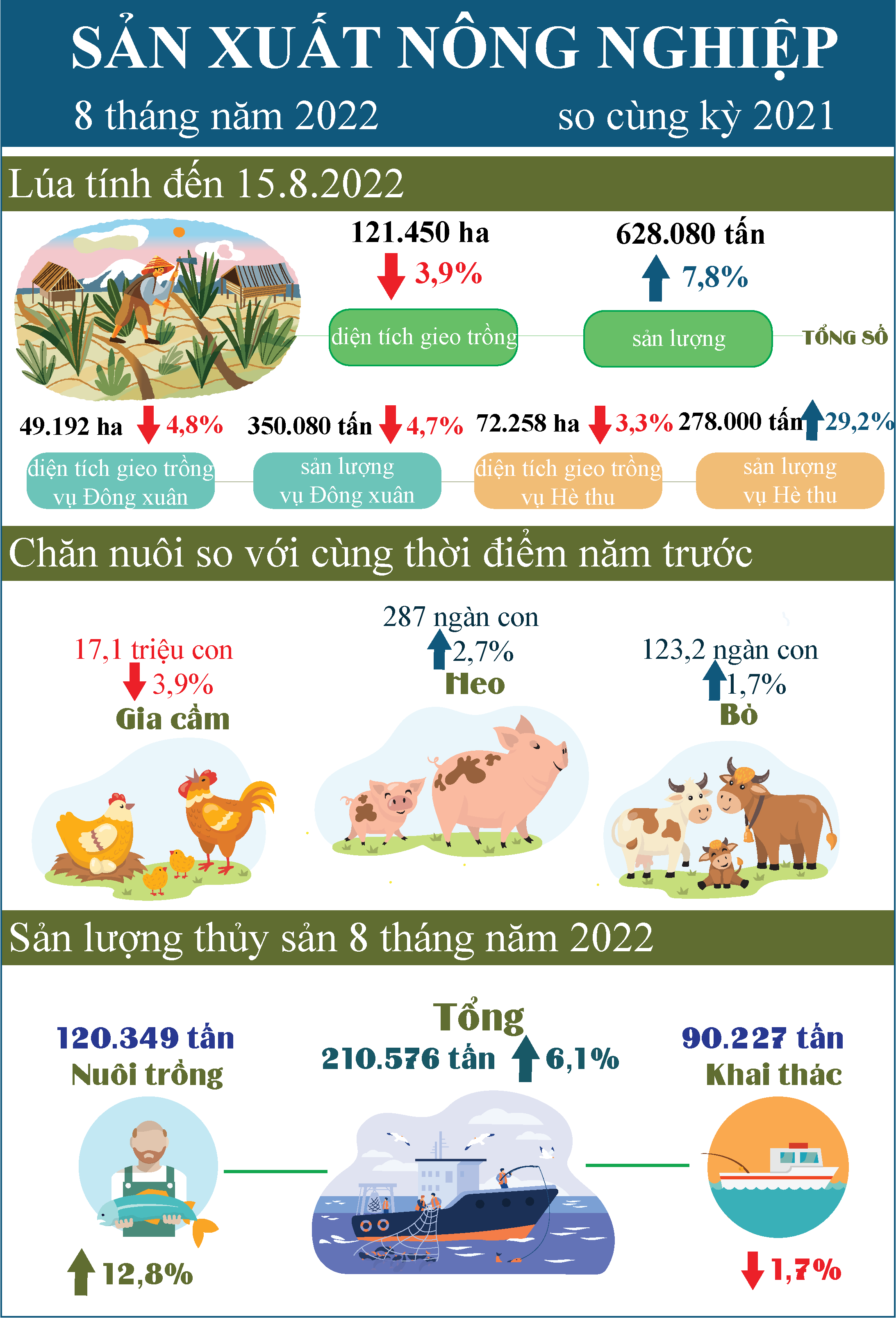 Infographic Tóm tắt tình hình kinh tế - xã hội tỉnh Tiền Giang tháng 8 năm 2022